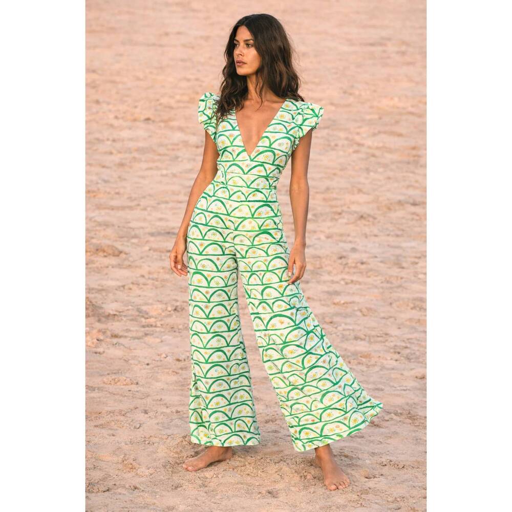 NEW SOLER manuela v-neck jumpsuit in fish scale/daisy